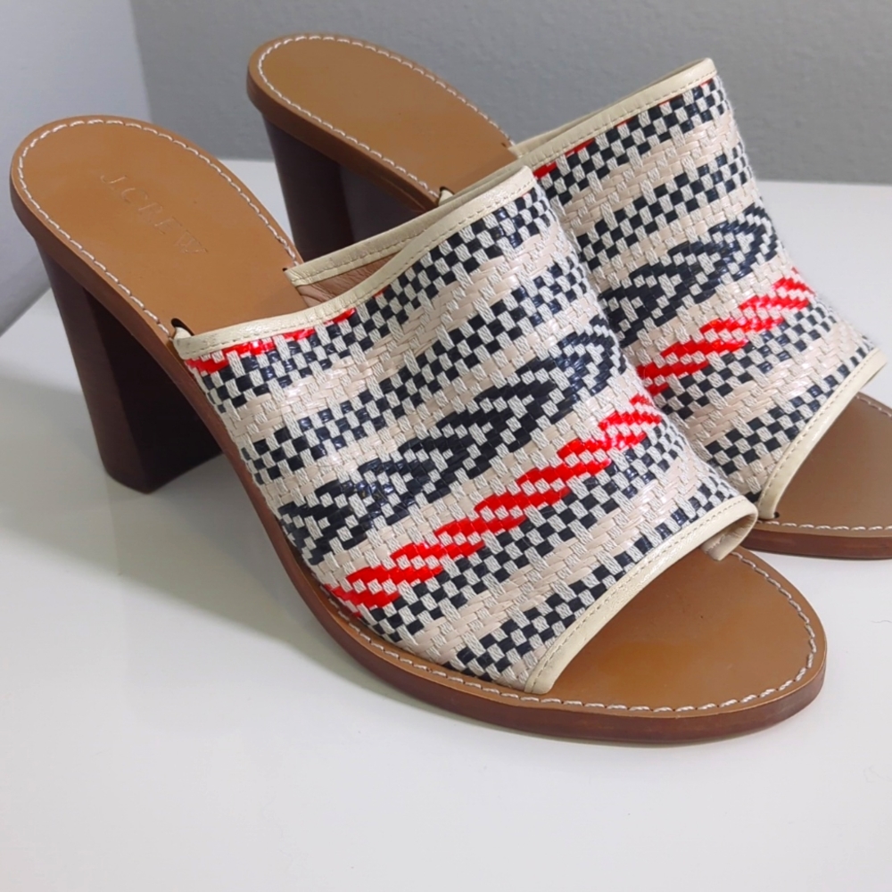 Jcrew cream black and red woven heeled Sandal size 10.5